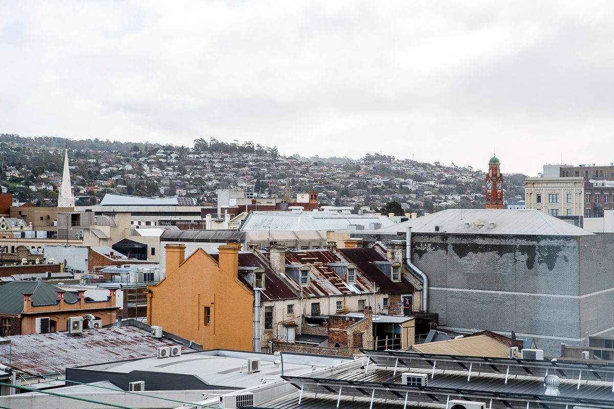 The view over Launceston rooftops from Change Overnight